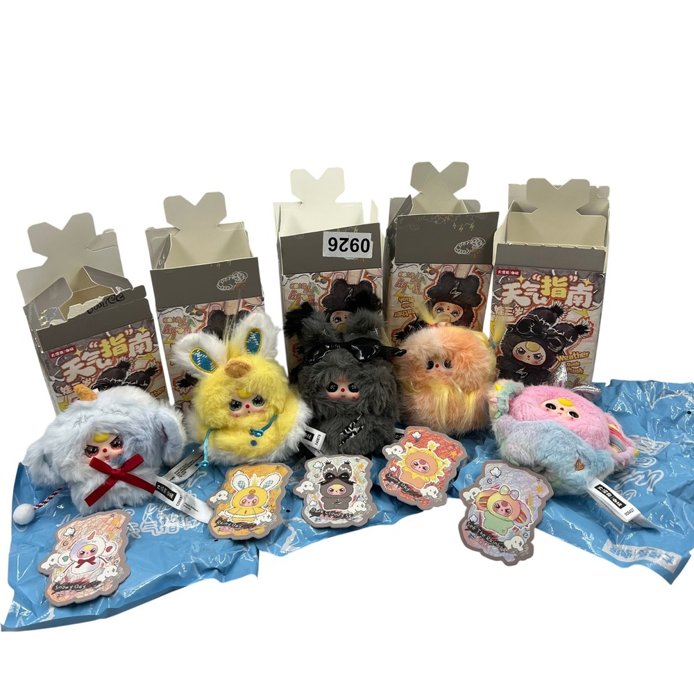 Baby Three Weather Series Plush Figure Lot 5pc Confirmed Snowy Rainy Sunny Set